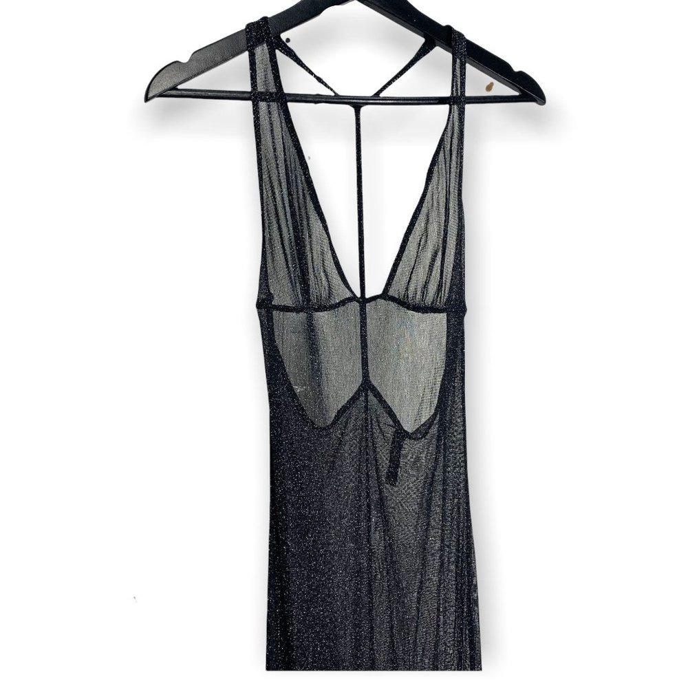 Dreamgirl Metallic Halter Sheer Full Length Dress Medium - Picture 2 of 11